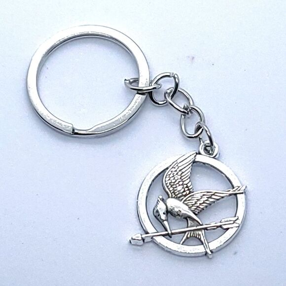 NEW Hunger Games Mockingjay Silver Keychain Backpack Bag Charm Keyring Key Chain - Picture 5 of 5
